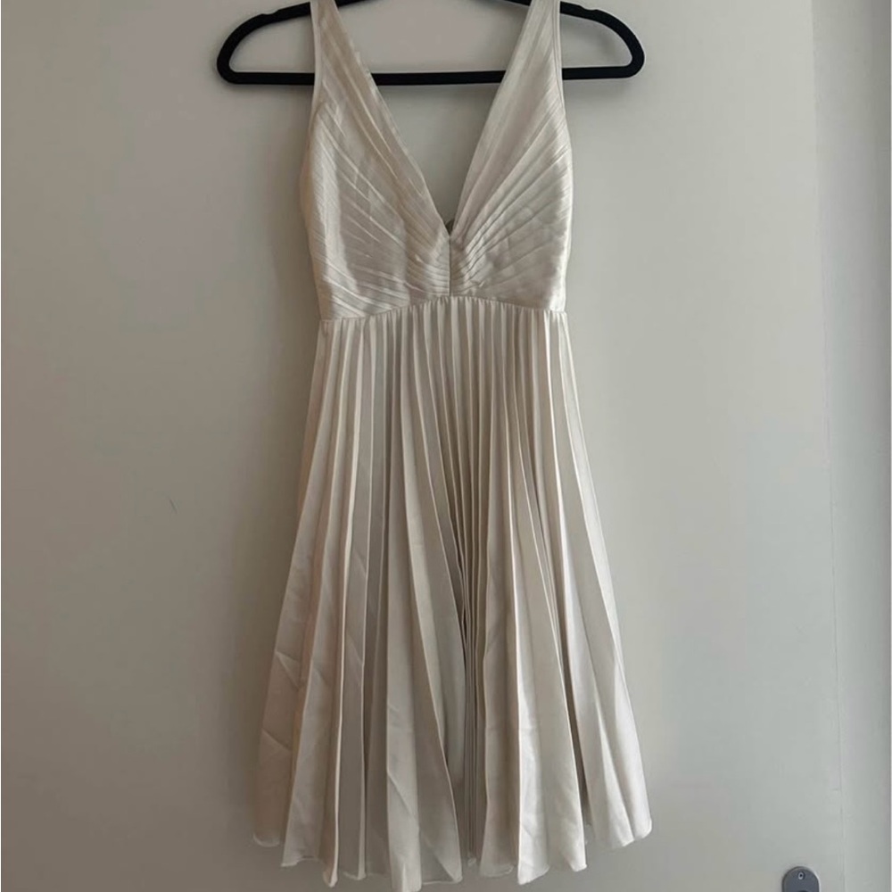 Abercrombie & Fitch Cream Pleated Plunge Mini Dress